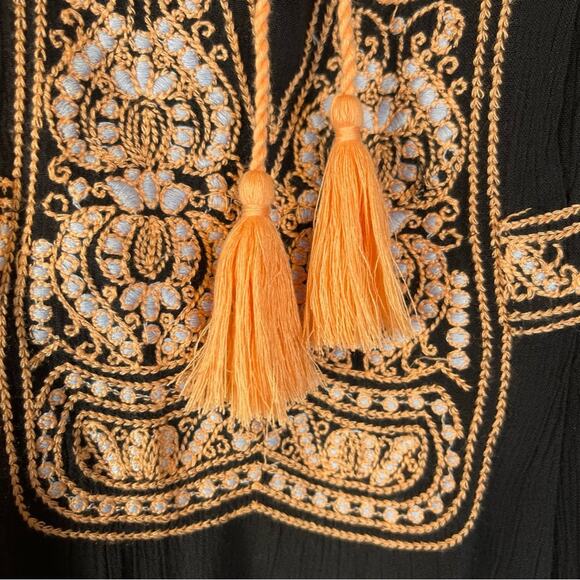 Free People Wind Willow Embroidered Navy Long Sleeve Mini Peasant Dress XS - Picture 9 of 12